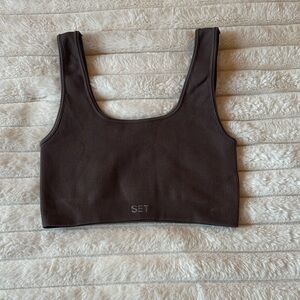 SET Ribbed Crop Tank Bralette - Brown